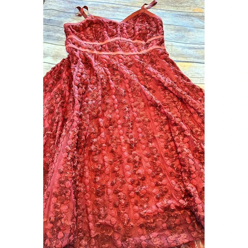 Torrid Rust 3D Rosette Lace Midi Dress Size 16 Sweetheart Cocktail Boho Wedding - Picture 1 of 6